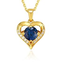 LOVE&LOVE 2CT Created Sapphire Heart Necklace for Women, Sterling Silver 18K Gold Plated Pendant, Engraved LOVE & LOVE, Romantic Anniversary Birthday Christmas Jewelry Gift for Wife from Husband