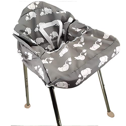 Portable 2-in1 Grocery Cart Cover and High Chair Seat Cover for Baby (Grey Elephant)