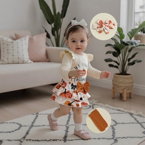 YINGISFITM My First Christmas Baby Girl Outfit Long Sleeve Romper Onesie Skirt Shorts Fall Winter Newborn Christmas Clothes2