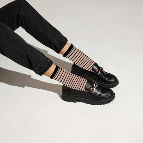 Image of Lusofie 5 Pairs Sheer Black See-Through Socks - Checkered Dot Striped Plaid Ankle Summer Socks for Women - Thin Fashion