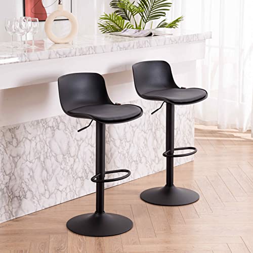 Kidol & Shellder Bar Stools Set Of 2 Black Barstools Bar Height Swivel Counter Stools Adjustable Bar Chairs Pu Padded Seat,3 Mins Quick Assembly,Loads Up To 300Lbs #TOP26
