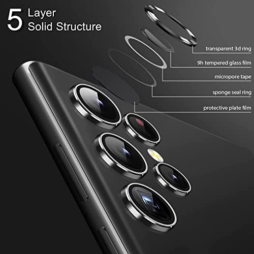 Image of XYKOS Camera Lens Protector Compatible with Samsung Galaxy S22 Ultra, Scratch-Resistant Ultra-Thin Tempered Glass with Aluminum Edge, Set of 5, Black