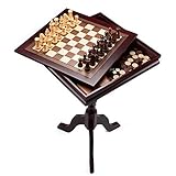 Solid Wood 3-in-1 Chess Checkers Backgammon Board Game Combo Table