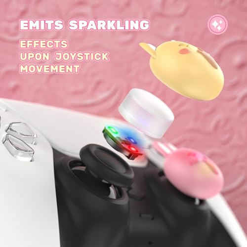 Image of PlayVital Cute Universal Illuminated LED Thumbstick Grips for ps5, for ps4, Joystick Caps for Xbox Series X /S, for Xbox One, Switch Pro Controllers, Joystick Protection - Cheeky Bunny & Puppy