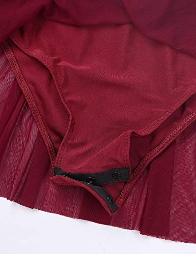 Jeatha Kids Girls Shiny Sequins Sleeveless Ice Skating Ballet Dance Tulle Dress Mesh Splice Leotard Dancewear Burgundy 10 #TOP4
