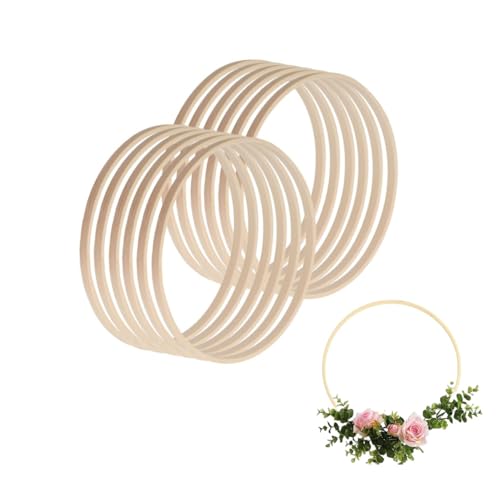 GYWHOOFT 12 Pezzi Cerchi in Legno, 15 cm Anelli a Cerchio in Bambù Acchiappasogni, Anelli in Legno di Bambù per Matrimonio,per Decorazioni in Macramè Ghirlande,Realizzare Decorazioni per Decorazioni