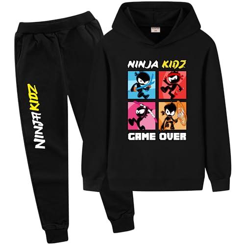 HodarSun Ninja Kidz Merch Boys Tracksuits Hoodies Sweatshirt and Pants 2pcs for Kids Comfortable Casual Suits Black Age 8-9