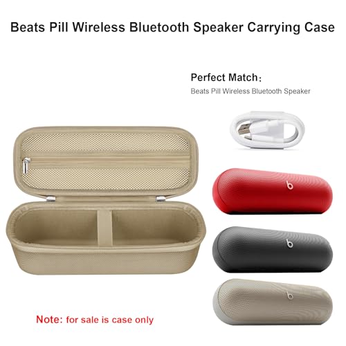 Elonbo Carrying Case ​for Beats Pill Wireless Bluetooth Speaker, Beats Pill Portable Speaker Travel Bag Storage Holder, Mesh Pocket Fits Charger, Champagne Gold