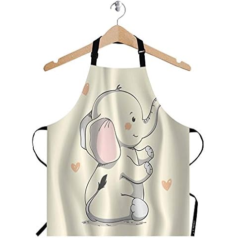 EKOBLA Elephant Aprons Kind Pretty Smiling Boy Elephant Butterfly Trunk Cartoon Hand Drawn Waterproof Resistant Chef Cooking Kitchen BBQ Adjustable Aprons for Women Men 27x31 Inch Cover