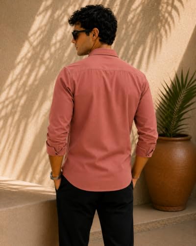 Image of Zilcon Men's Solid Coffee Brown Casual Cotton Blend Shirt