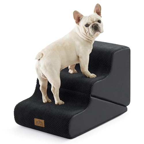 Image of COZY KISS Dog Stairs for Small Dogs, 3-Step 2-in-1 Dog Steps,15.7 inch H | 3-step dog stairs and ramps for Old Cats, Puppy, Small Dogs,Non-Slip Base,for Couch & Bed, Black