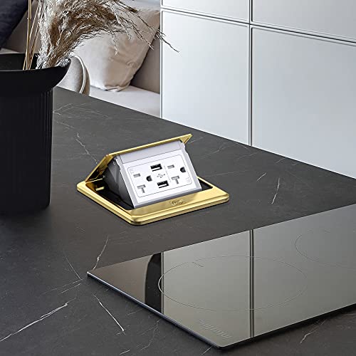 Kyhshj 4.8A Usb Chargers Pop Up Floor Waterproof Electrical Outlet Receptacle Stainless Steel Box,Brass #TOP5