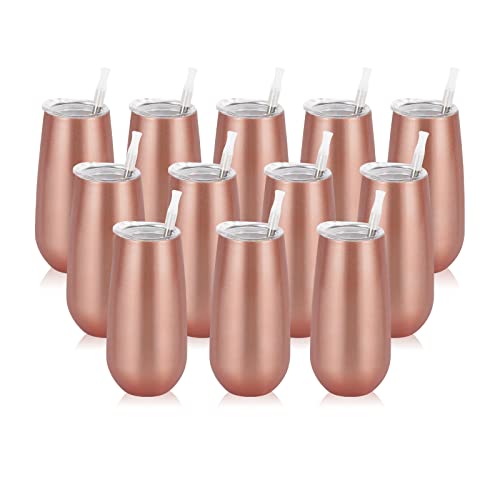 12 Pack Stemless Champagne Tumblers, 6 Oz Champagne Insulated Tumblers, Double Insulated Champagne Flute Tumblers, Unbreakable Champagne Glasses For Friends Birthday Christmas Wedding (Rose Gold) #TOP24
