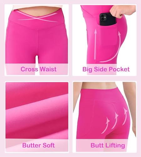 Girls Crossover Yoga Pants, Kids Athletic Leggings with Pockets, Teen Girls Dance Running Workout Leggings4