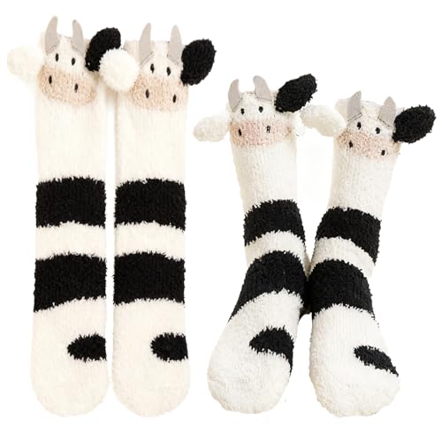 JOOTUEPO 1 paio Calzini da Donna con Stampa di Mucca, Calze Invernali Termiche e Soffici, in Peluche, a Tema Mucca, Perfette Come Regalo per Natale, Regali di Compleanno per Donne