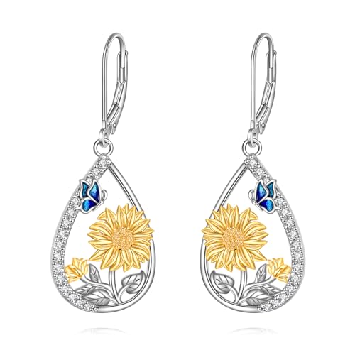 Sunflower Dangle Earrings 925 Sterling Silver Boho Bohemian Sunflower Drop Earrings Sunflower Leverback Jewelry Gifts for Women