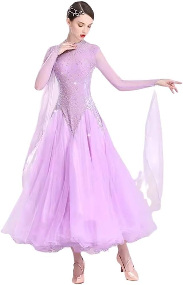 hapyours] 【人気】社交ダンスドレス 豪華ラインストーン 指穴長袖