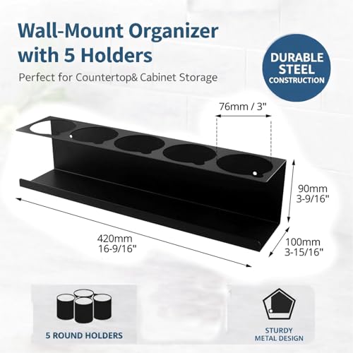 Cyhwealth 4 Pack Wall-Mounted Spray Bottle Holder, Heavy-Duty Steel Black Aerosol Can Storage Rack with 20 Holes, Spray Paint Can Organizer for Garage, Shop, Home, Tool Trailer & Service Truck — view 3