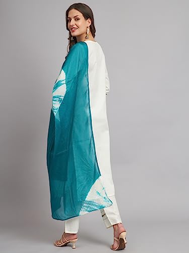 Image of VredeVogel Women's Cotton Blend Kurta Pant Set with Chanderi Silk Dupatta