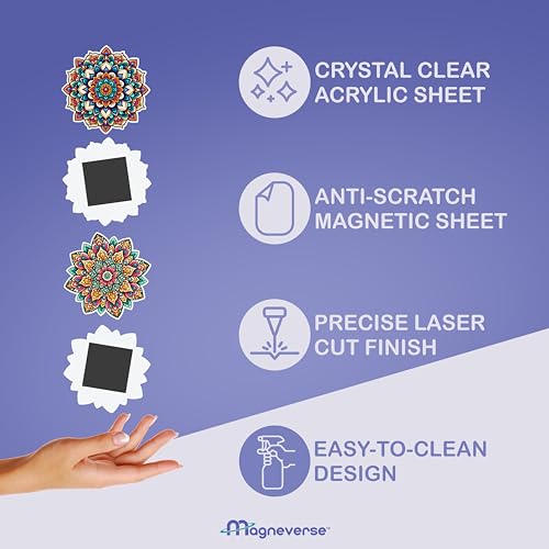 magneverse Pair of Aesthetic Mandala Art Fridge Magnet Set - Premium Acrylic Magnets for Kitchen & Home Decor (Set of 2 Mandala Magnet for Fridge)