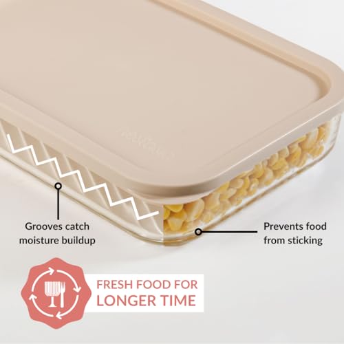 Image of Nestasia Groovo Glass Containers with Lid Set of 7 (310ml x 4, 520ml x 2, 1200ml x 1) - Transparent Stackable Fridge Storage Box, Microwave & Dishwasher Safe (Beige)