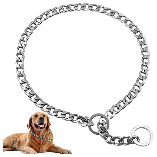 Collar para Perro Collar de adiestramiento para Perros en Acero, Collares Antitirones para Perros, Ajustable al Aire Libre Entrenamiento y Correr,Caminar, Tamaño (Plata, L-3,5mm×60cm)