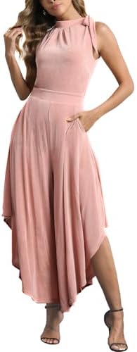 FYYIYI Casual Jumpsuits For Women Summer,Sleeveless Off-The-Shoulder Neck,Wide Leg Jumpsuit With Pockets,easy on and off