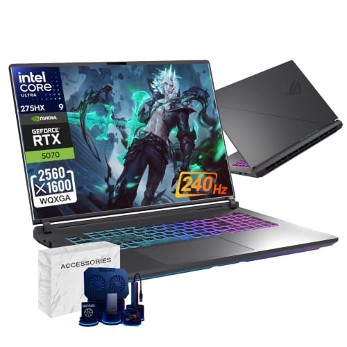 Image of ASUS ROG Strix G18 Gaming Laptop, 18 inch 2.5K 16:10 240Hz /3ms, NVIDIA GeForce RTX 5070, Intel 24-Core Ultra 9 275HX, Thunderbolt 4, Wi-Fi 7, RGB Backlit KB, Windows 11 Pro (32 GB DDR5 RAM, 2 TB SSD)