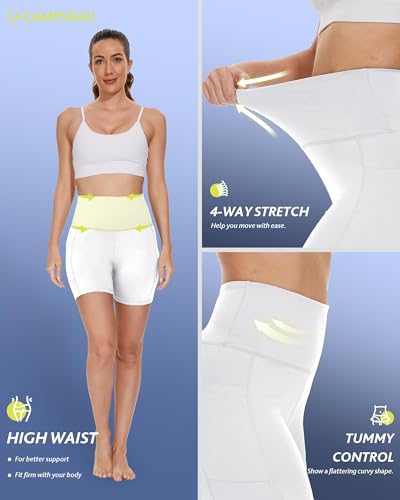 CAMPSNAIL Biker Shorts Women with Pockets - 3"/5"/8" High Waisted Workout Spandex Tummy Control Gym Running Yoga Shorts