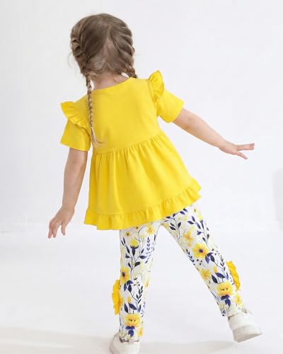Image of Weebaby Baby Girl Clothes Infant Toddler Girl Clothing Ruffle Shirt High Low Top Floral Allover Pant Little Girls Clothes