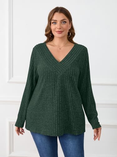 Image of BELAROI Womens Plus Size Sweaters V Neck Fall Tunic Top Pullover Shirts