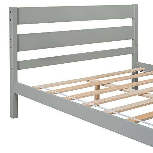 Full Bed Frame Wood Platform Bed Full Size With Headboard And Footboard Gray Beds Frame For Kids Boys Girls Teens, Slat Supports, No Box Spring Needed #TOP6