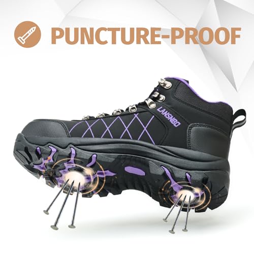 Image of LANSNBO Waterproof Steel Toe Boots for Women Wide Width Non Slip Work Shoes Lightweight Slip Resistant Safety Toe Sneakers Indestructible Construction Composite Toe Footwear