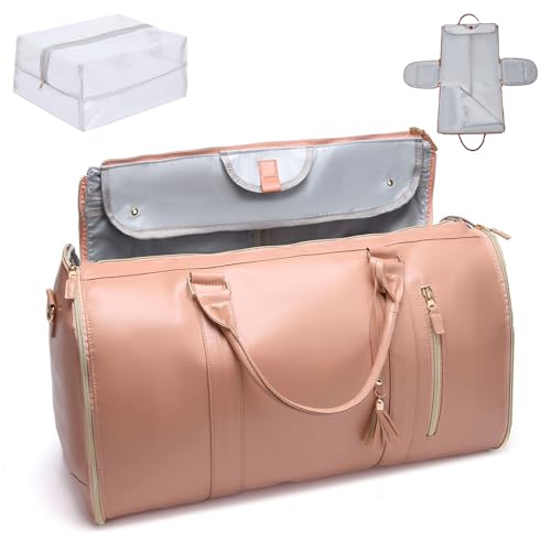 Couvelli Travel Bag, Faltbare Reisetasche FüR Kleidung, 2-In-1 Anzugtasche Mit Kulturbeutel, Schultergurt Und Schuhfach, Ideal FüR Kurztrips (Pink)