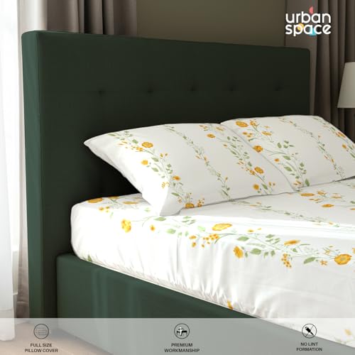 Image of Urban Space Serene 100% Cotton 200 TC Bedsheet for King Bed, King Bedsheet Cotton with 2 Pillow Covers (Size 108 x 108 inches, Veil Bloom - Yellow)