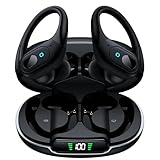 occiam Active Noise Cancelling Earbuds Wireless Bluetooth Headphones Ear Buds 90Hrs Playback Stereo Bass Earphones with Mic Over-Ear Hooks IPX7 Waterproof Headset for Work Sports Running Deep Black