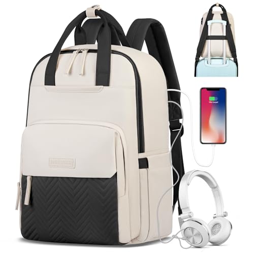 RAINSMORE - RAINSMORE Laptop Backpack for Women 15.6 Inch Waterproof Work Travel Backpacks for Women Large Quilted College Bookbag with USB Charging Hole Anti-theft Casual Computer Bags for Teacher Nurse - -5%