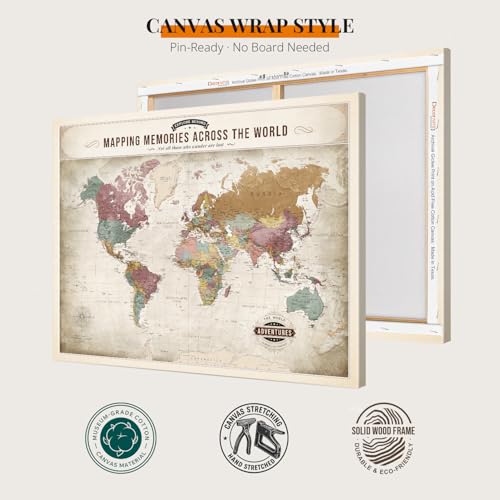Image of DECORARTS - Vintage Soft Pastel World Map Canvas Wall Art, World Maps for Wall Decor, Hand-Stretched Giclee Print, Living Room Dining Office Home Decor, Ready to Hang, Handcrafted in USA, 30x24''