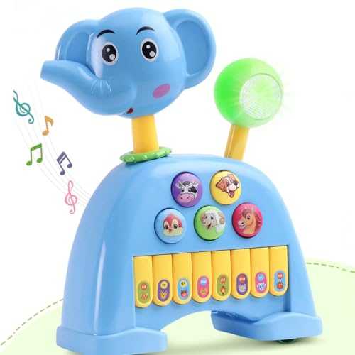 Image of Storio Musical Light & Sound Elephant Piano with 5 Modes of Animal Sound (Colour May Vary)| Soothing Melodies| Interactive Modes| Spinning Wheel| Ideal Gifting Option