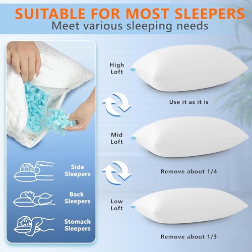 Image of UYWO Cooling Memory Foam Pillows Firm and Soft, King Size 1 Pack, Original Adjustable Pillows for Side, Back or Stomach Sleepers with Removable Washable Cover
