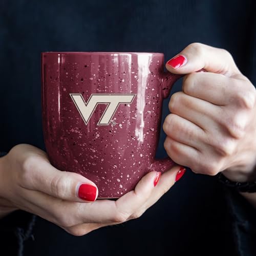Image of Rico Industries NCAA Virginia Tech Hokies Maroon Personalized 16 oz Team Color Laser Engraved Speckled Ceramic Coffee Mug