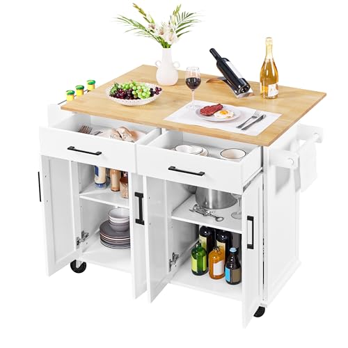 Yaheetech Kitchen Island Cart with Drop Leaf, 49" Rolling Island