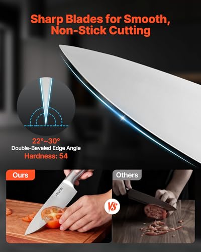 Image of VEVOR Kitchen Knife Set with Block and Sharpener, 15 Piece German High Carbon Stainless Steel Sharp Knife Set, Kitchen Cutlery with Ergonomic Handle, Sharpening Rod and Wooden Block, for Home Cooks