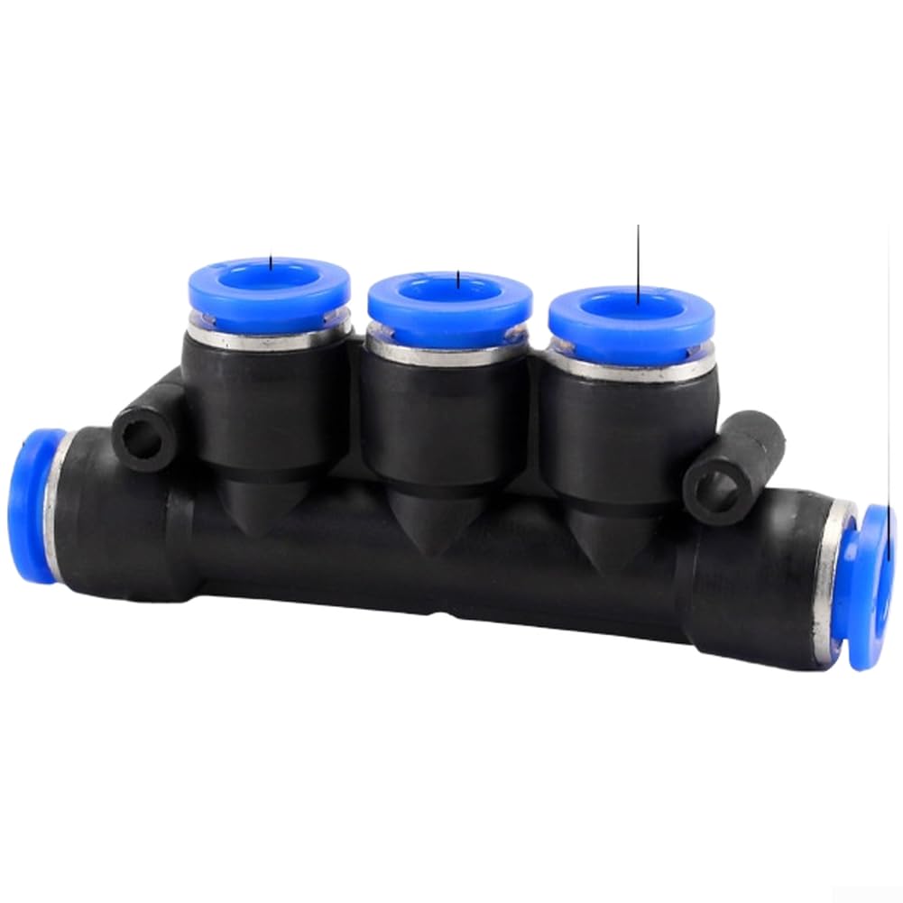 Conector 5 Vías Push Fit para Compresor de Aire, Acoplador para rápido Giratorio 360°, Plástico Ingeniería, Tubo 4mm-12mm, Kit 10 para uds(PK-4)