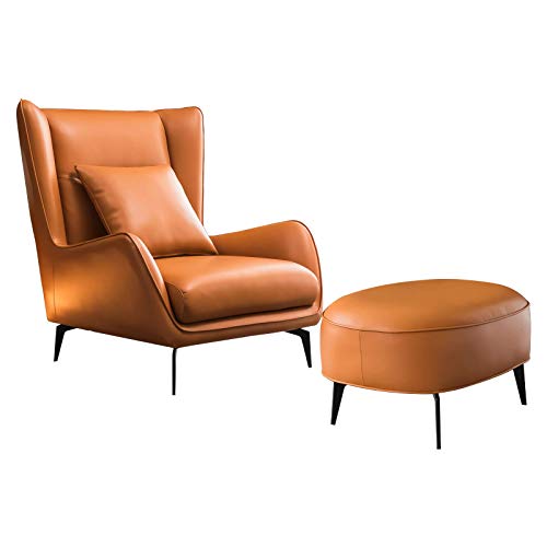 QWEA Juego de sillón de sofá Individual de Lujo con reposapiés, sillón de salón Moderno con Acento nórdico, Cuero de Microfibra, no se desvanecen, Patas de Silla de Metal, para Sala de Estar,