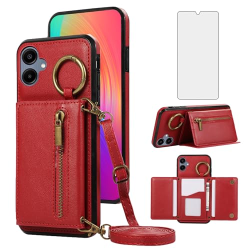 Coque Samsung Galaxy A06 5G rouge avec cordon pour garder les mains libres