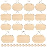 15PCS Unfinished Hanging Wood Sign, Rectangle Blank Wooden Hanging Wooden Slices for DIY, Wood Plaqu
