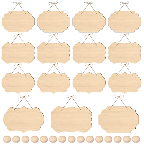 15Pcs Unfinished Hanging Wood Sign, Rectangle Blank Wooden Hanging Wooden Slices For Diy, Wood Plaque Wooden Slices Banners With Ropes For Painting Diy Home Crafts Supplies Pyrography #TOP5