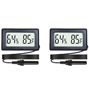 2-Pack Mini Digital Hygrometer Thermometer Gauge with Probe LCD Display Temperature Fahrenheit Humidity Meter for Incubator Reptile Plant Terrarium Sealed Containers Guitar Case