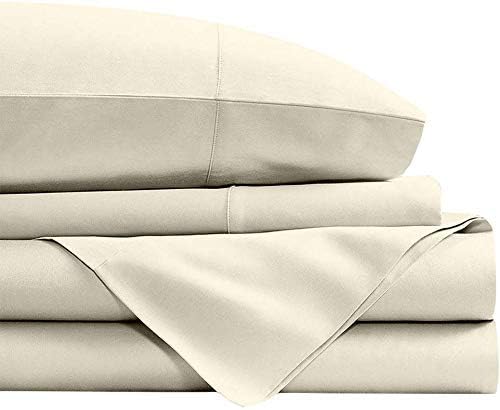 Miniatura 4 de Juego de sábanas de 400 hilos 100 % algodón, color marfil, juego de sábanas de 4 piezas de alta calidad de tejido de satén de algodón de fibra